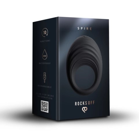 Rocks-Off Spire Czarny - Wibrujący pierścień silikonowy, ładowalny