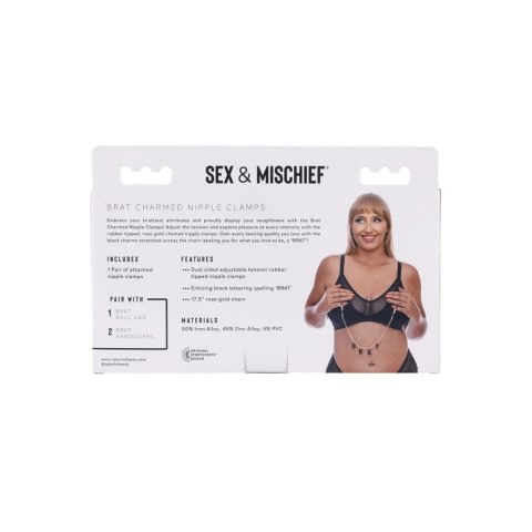 Sportsheets Sex & Mischief regulowane zaciski z napisem BRAT rożowe złoto