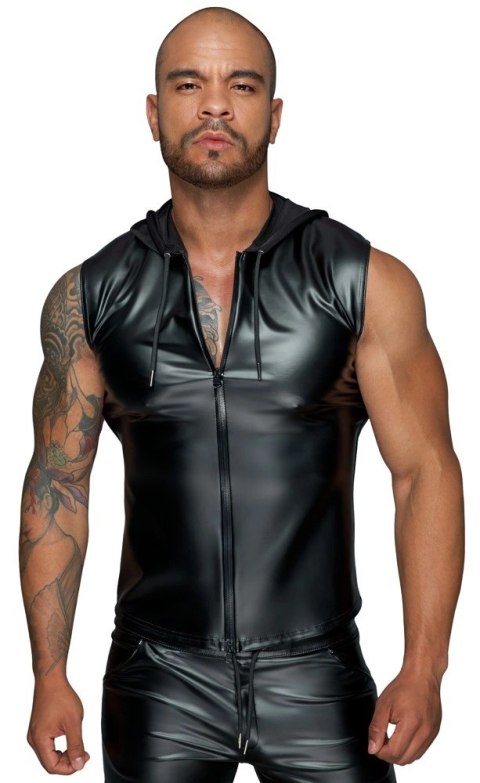 Noir Powerwetlook Męski Bezrękawnik z Kapturem Czarny 2XL