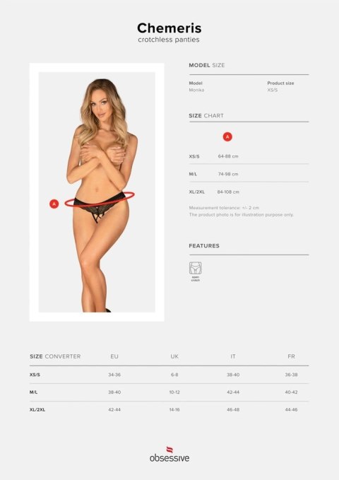 Obsessive Chemeris stringi czarne koronkowe z dekoracyjnym detalem XL/2XL