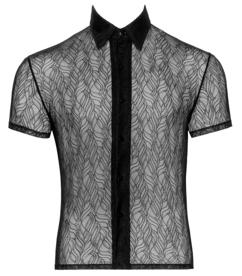 Svenjoyment Męska Koszulka z Elastycznej Koronki Czarna M z Kołnierzykiem