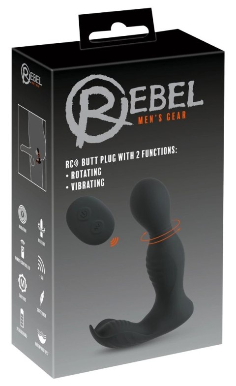 Rebel RC Prostate Massager - Głowka Obrotowa, 9 Trybow, Pilot, Czarny