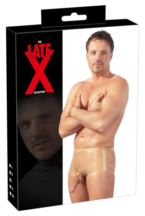 LateX Spodenki męskie przezroczyste S/M z anatomiczną osłoną, lateks