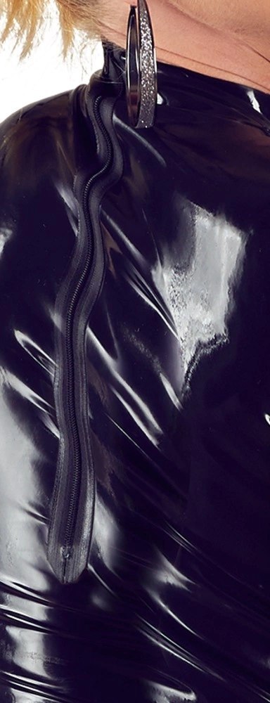 Late X Czarna lateksowa mini sukienka z kołnierzykiem 2XL