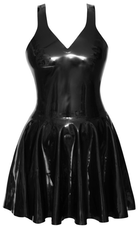 LateX Sukienka Czarna Lateksowa Mini z Falbaną na Ramiączkach S