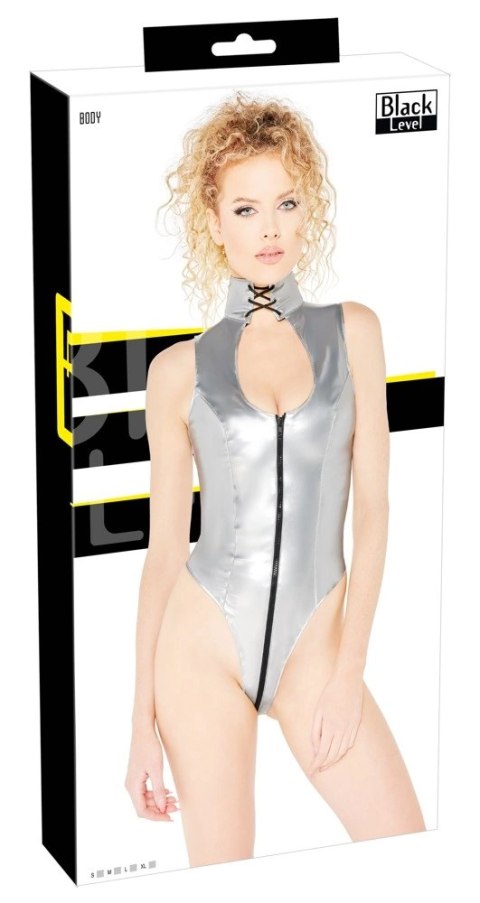 Black Level Body Srebrne XL z Dwukierunkowym Zamkiem i Sznurowaniem