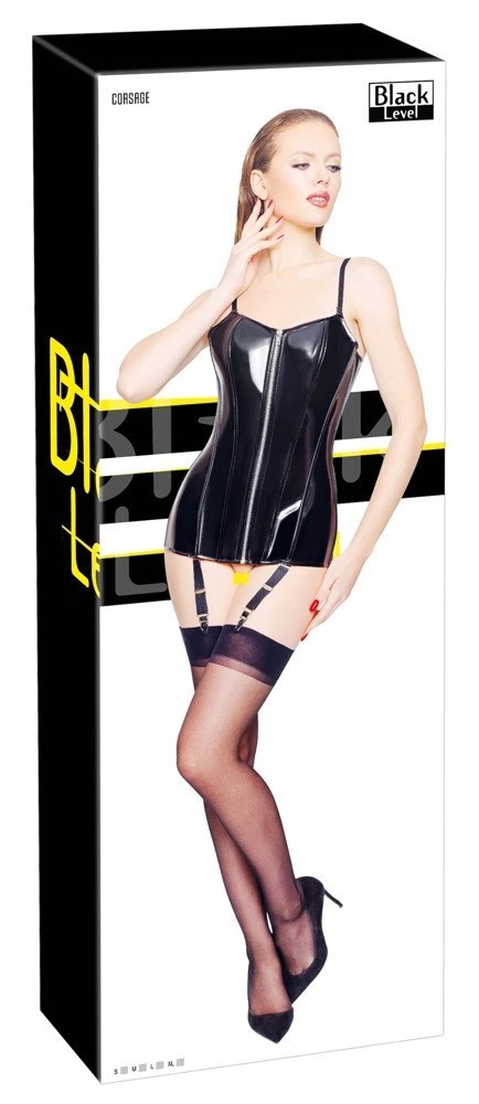 Black Level Gorset Winylowy XL z Zamkiem, Regulowane Ramiączka, Czarny