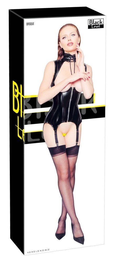 Black Level Koszulka Vinylowa Bez Biustu z Paskami Do Pończoch S Czarna