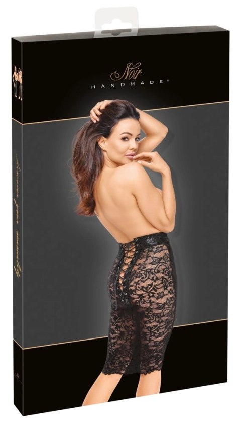 Noir Spodniczka Ołowkowa Czarna M Koronka Matowa Wiązanie Tył