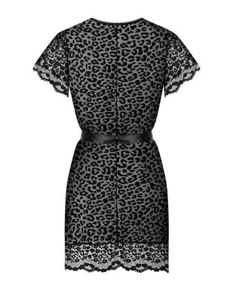 Obsessive Giully Peniuar Koronkowy Czarny z Satynową Wstążką S/M