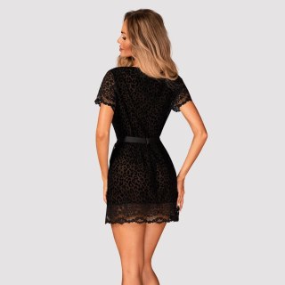 Obsessive Giully Peniuar koronkowy czarny ze wzorem L/XL satynowa wstążka