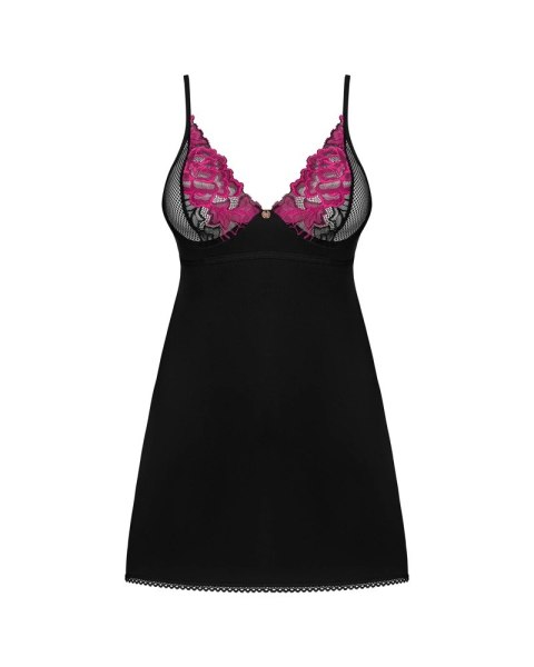 Obsessive Rosenty sukienka czarna z rożową koronką XS/S + stringi