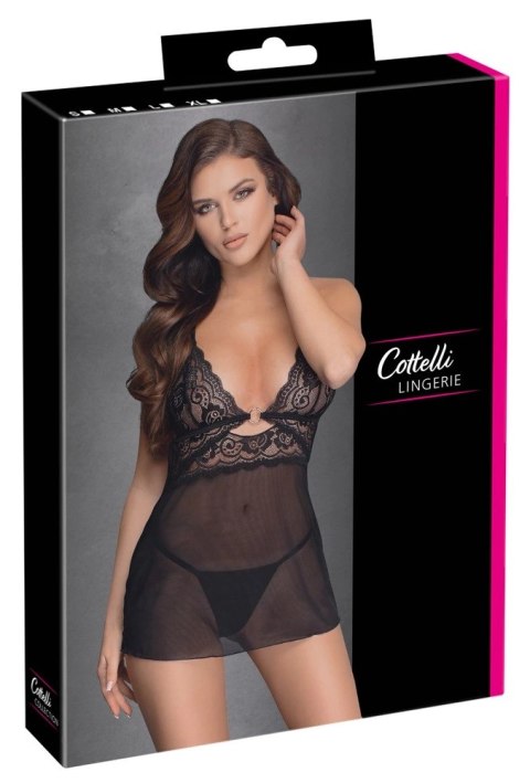 Cottelli Lingerie Babydoll XL z koronką i stringami, czarna siateczka