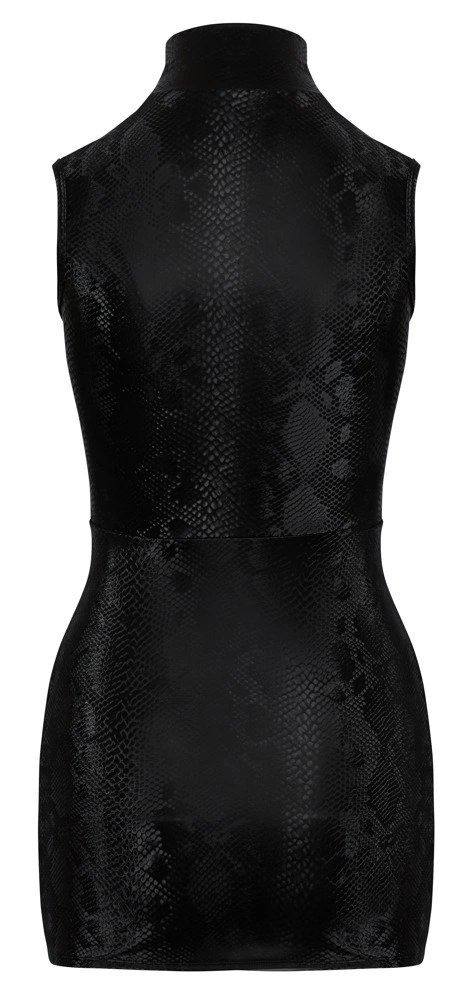 Cottelli PARTY Mini Sukienka S - Matowa Skora Węża, Kołnierzyk, Czarna