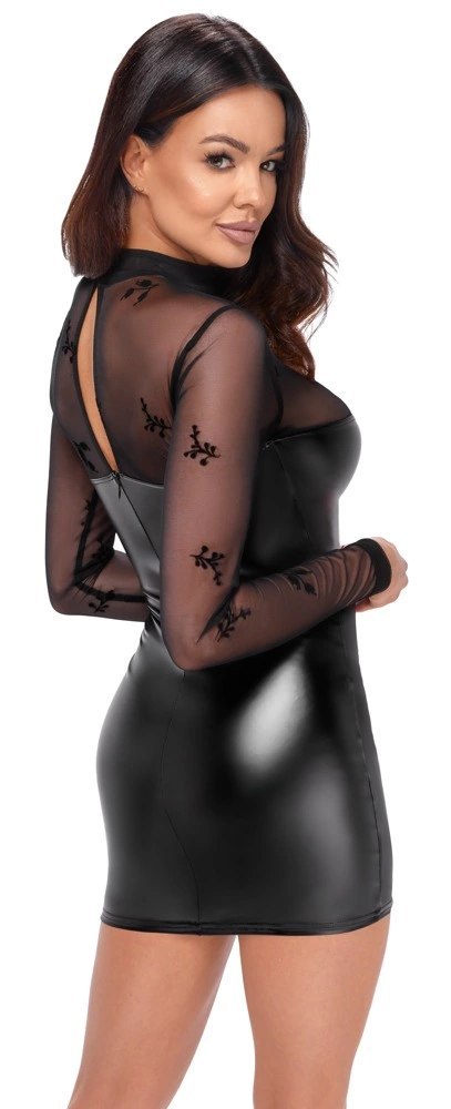 Noir Sukienka Damska M Czarna Krotka z Prześwitującym Topem