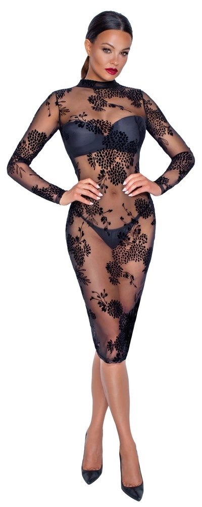 Noir sukienka damska M kwiatowy wzor transparentna powernet