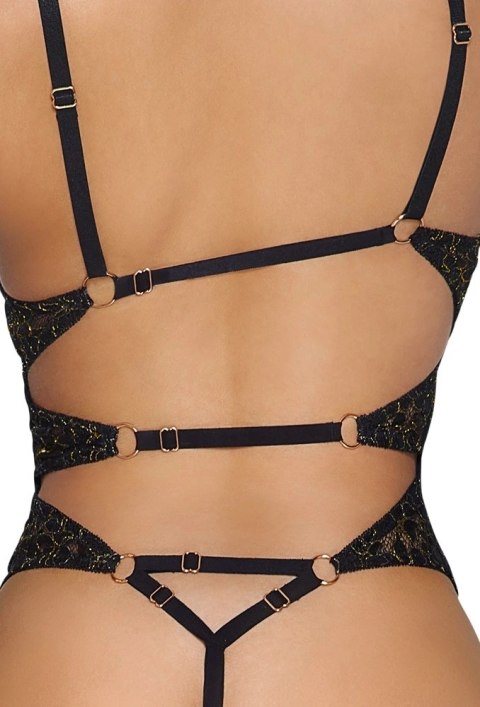 Abierta Fina Body Koronkowe Czarny Kwiatowy Motyw S Regulowane