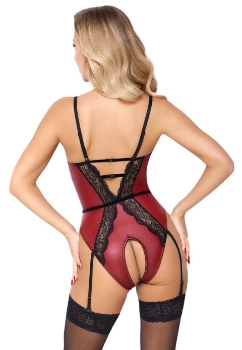 Abierta Fina Body czerwone z czarną koronką, łańcuszki, rozmiar M