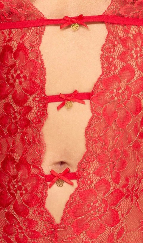 Kissable Body Koronkowe Czerwone L/XL z Paskami do Pończoch