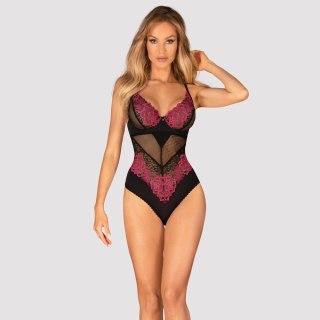 Obsessive Rosenty Body z Kwiatowej Koronki Czarny/Rożowy M/L