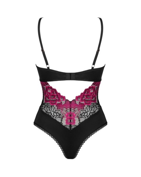 Obsessive Rosenty Body z Kwiatowej Koronki Czarny/Rożowy M/L
