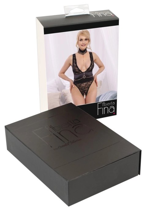 Abierta Fina Body Koronkowe XL z Łańcuszkiem Rożowe Złoto Bez Krocza