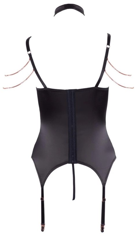 Abierta Fina Koszulka Satynowa 85B/L z Koronką i Łańcuszkami, Czarna