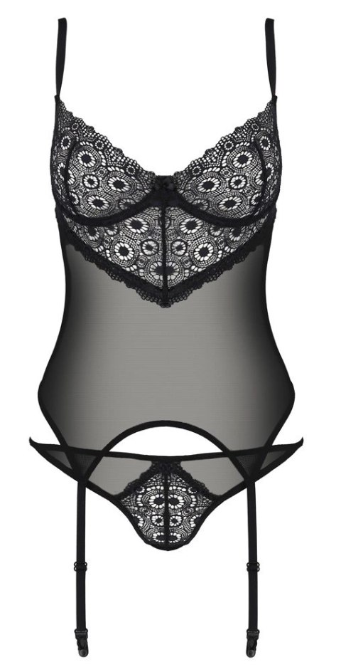 Passion Zinnia Corset L/XL - Koszulka z paskami do pończoch + stringi, Eco
