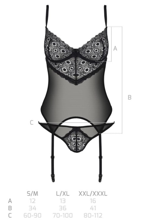 Passion Zinnia Corset L/XL - Koszulka z paskami do pończoch + stringi, Eco