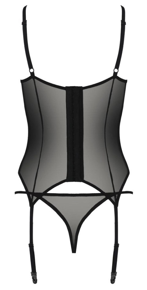 Passion Zinnia Corset L/XL - Koszulka z paskami do pończoch + stringi, Eco