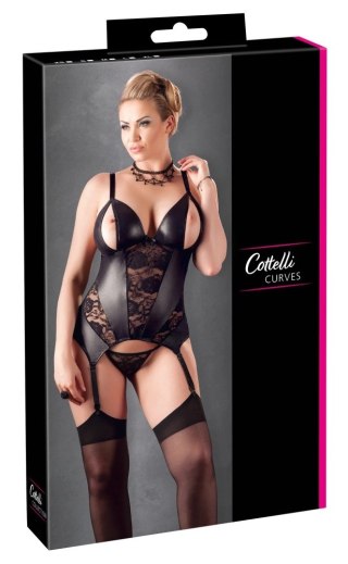 Cottelli Collection Curves koszulka z rozcięciem + stringi 4XL czarna