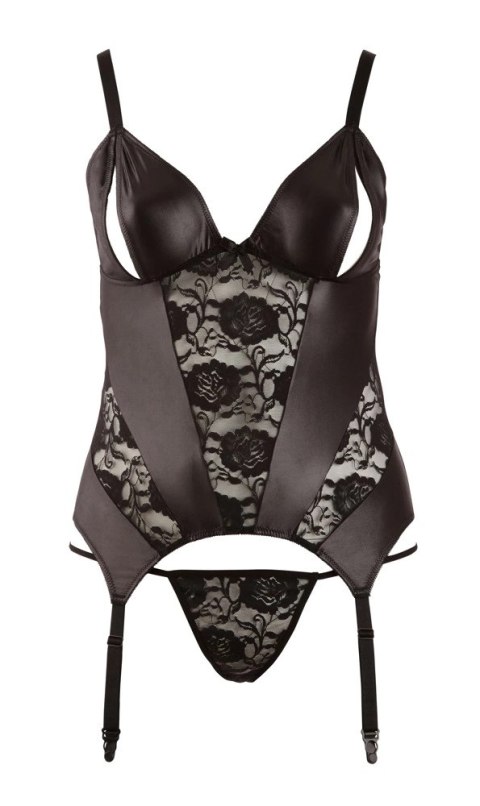 Cottelli Curves koszulka z koronką i rozcięciem + stringi 2XL czarna