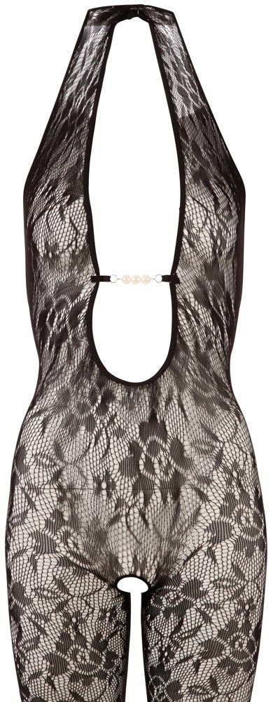 NO:XQSE Kombinezon siateczkowy S/M z perłami i uchwytem na szyję