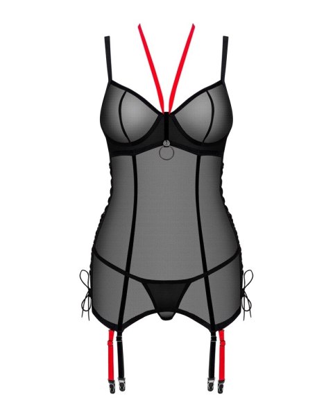 Obsessive Glandez XL/2XL Czarna Koszulka Siateczkowa z Szelkami i Stringami