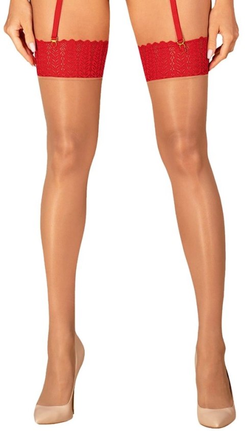 Obsessive Ingridia Pończochy M/L z Czerwonym Koronkowym Pasem