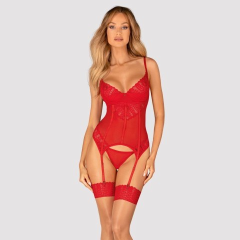 Obsessive Ingridia gorset koronkowy czerwony XL/2XL komplet stringi