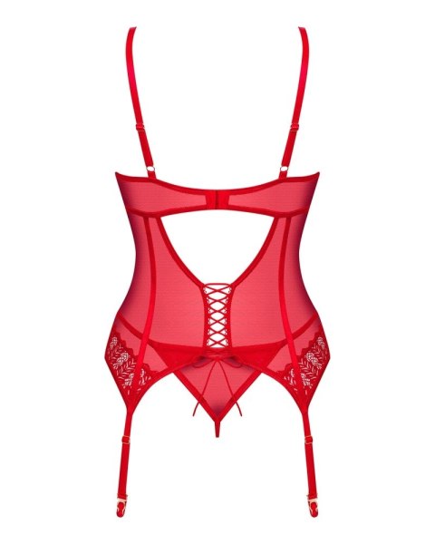 Obsessive Ingridia gorset koronkowy czerwony XL/2XL komplet stringi