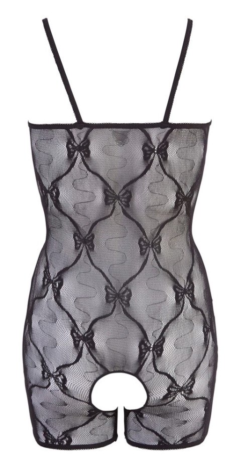 XQSE Koronkowy Kombinezon S/M Czarny z Odsłoniętym Biustem i Krokiem