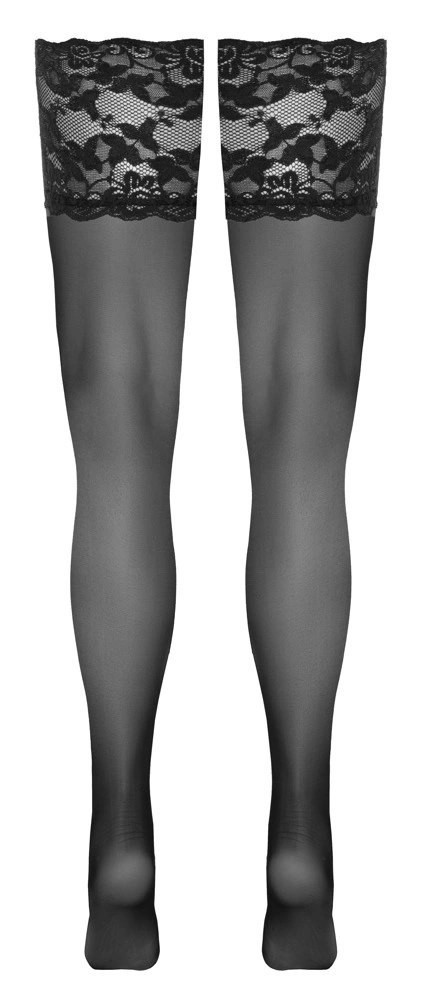 Cottelli LEGWEAR Pończochy Samonośne Czarny 20 den Szeroka Koronka