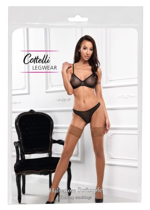 Cottelli LEGWEAR Pończochy beżowe z koronką 20 den silikon 9 cm L