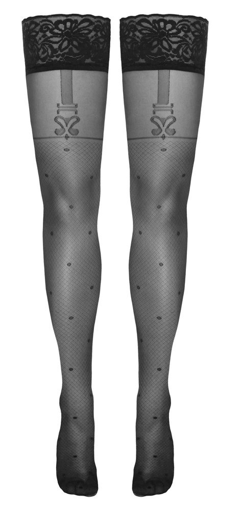 Cottelli LEGWEAR Pończochy czarne z kropkami i szelkami, koronka 40 den