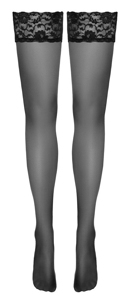 Cottelli LEGWEAR Pończochy czarne z szeroką koronką 20DEN Oeko-Tex