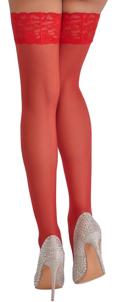 Cottelli LEGWEAR Pończochy czerwone z koronką 20 den 9 cm