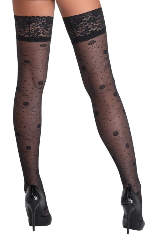 Cottelli LEGWEAR Pończochy z koronką i kwiatowym wzorem 20 den czarne