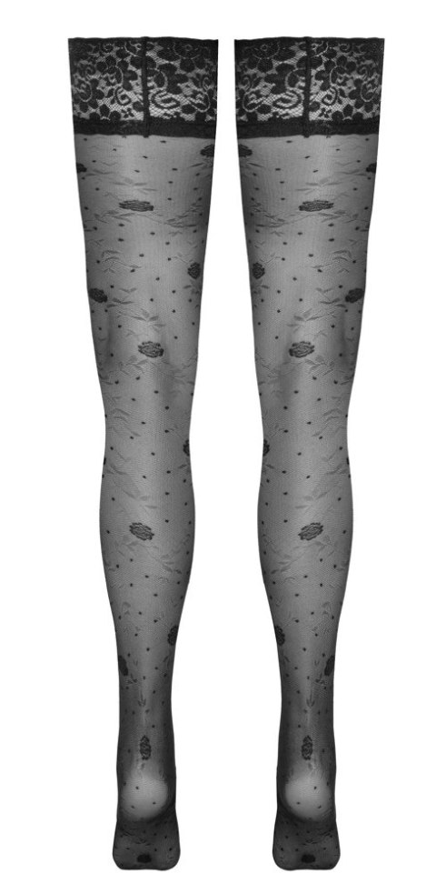 Cottelli LEGWEAR Pończochy z koronką i kwiatowym wzorem 20 den czarne