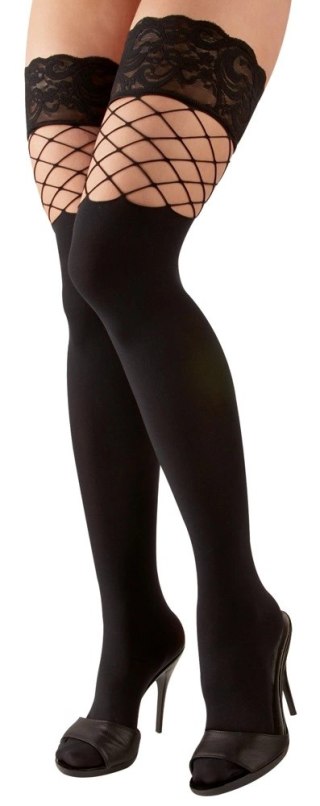 Cottelli Legwear Pończochy 2w1 Siatkowe z Koronką M/L czarne