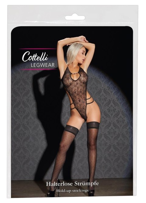 Cottelli Legwear Pończochy Samonośne Czarny Kropki Szeroki Top