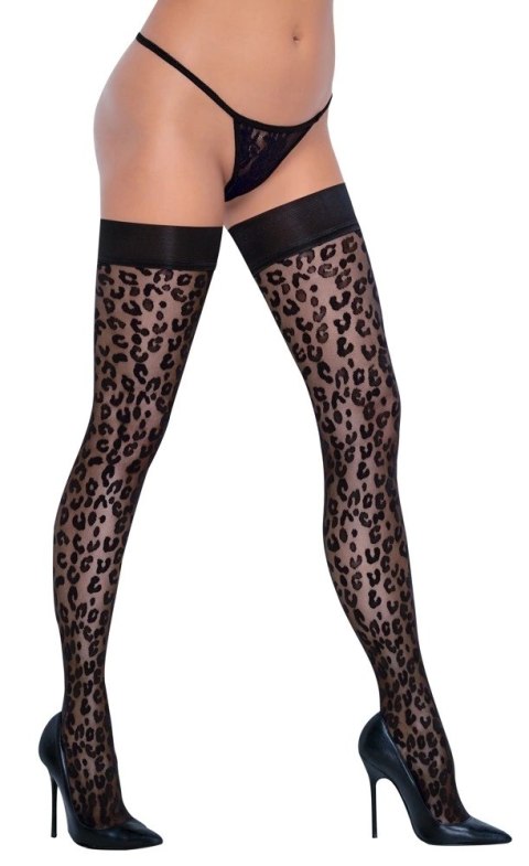 Cottelli Legwear Pończochy Samonośne Czarny Leopard 30 den rozmiar 2