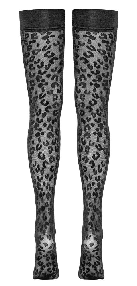 Cottelli Legwear Pończochy Samonośne Czarny Leopard 30 den rozmiar 2