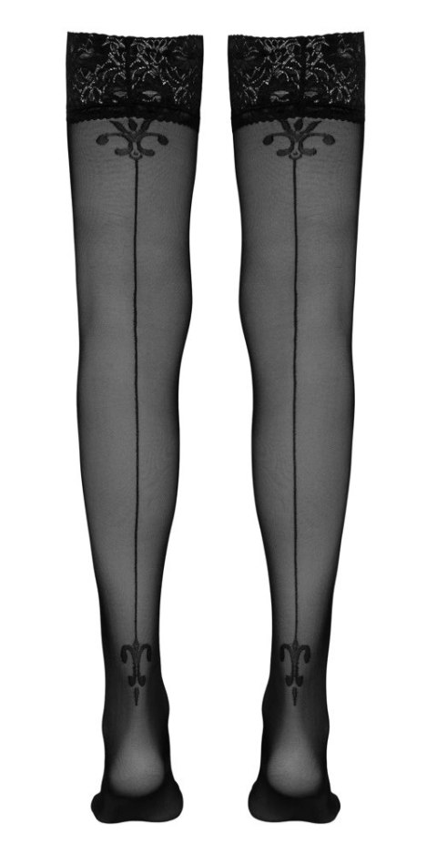 Cottelli Legwear Pończochy czarne koronka szew ozdobny tył 8cm